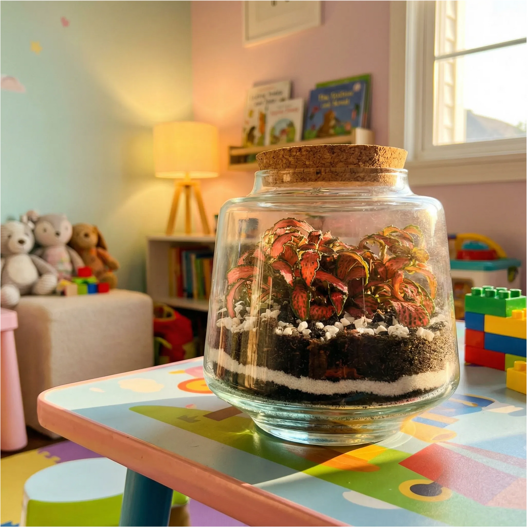 Terrarium per bambini - bambino che assembla il proprio terrarium