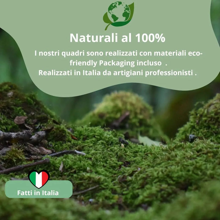 Materiali naturali per quadro verde stabilizzato esagonale, dettaglio muschio
