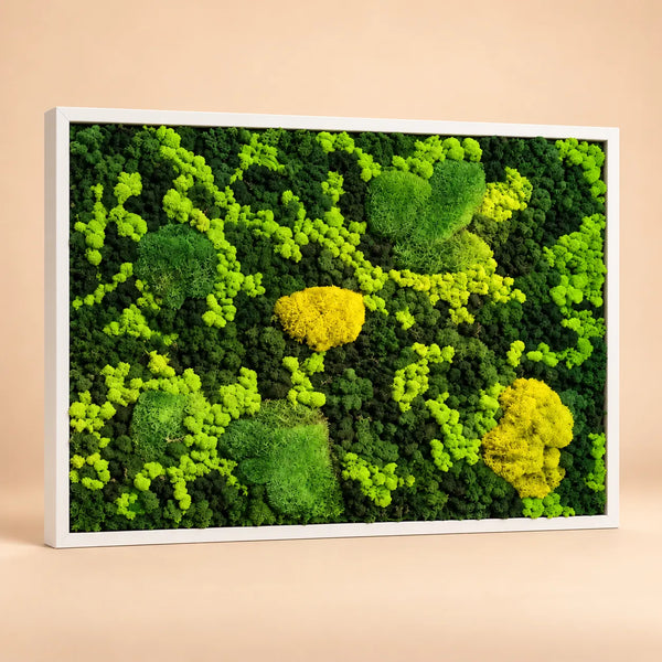 Tableau Vue de forêt en mousse et lichens stabilisés avec bois - 83x63 cm | Fabriqué en Italie