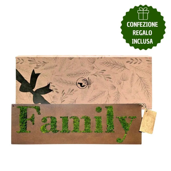 "Family" Rectangular Preserved Moss Wall Art with gift box