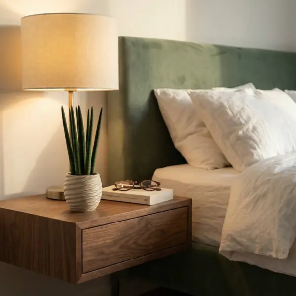 Sansevieria Cylindrica online - pianta da interno facile in vaso Carina su comodino sospeso in camera da letto moderna