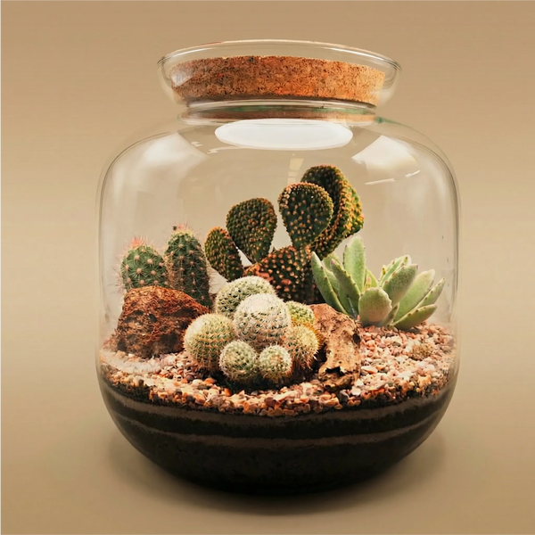 Le terrarium d'Irène avec des plantes succulentes
