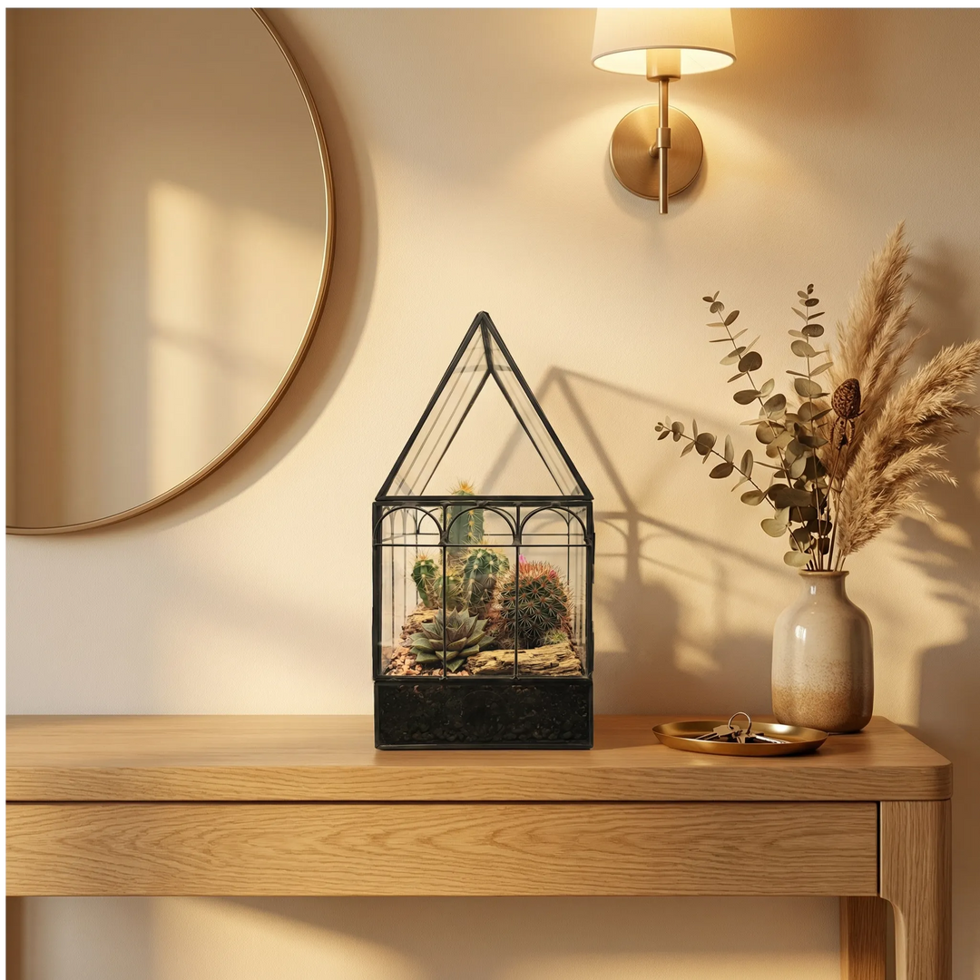 Mini serre romantique avec plantes succulentes 063G