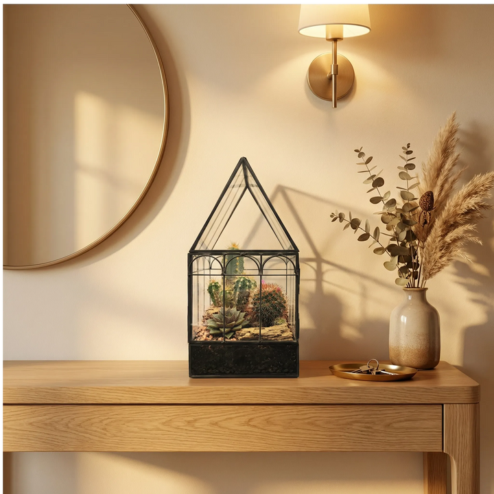 Mini serre romantique avec plantes succulentes 063G