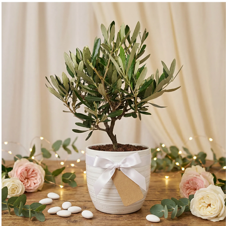 Olivo bonsai piccolo - Olivo bonsai in un ambiente domestico moderno, su una mensola