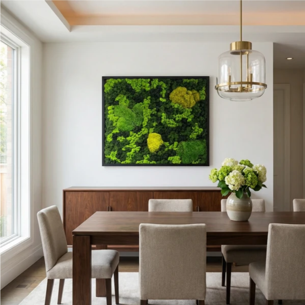 Quadro Muschio Stabilizzato - vista laterale con elegante cornice in legno nero